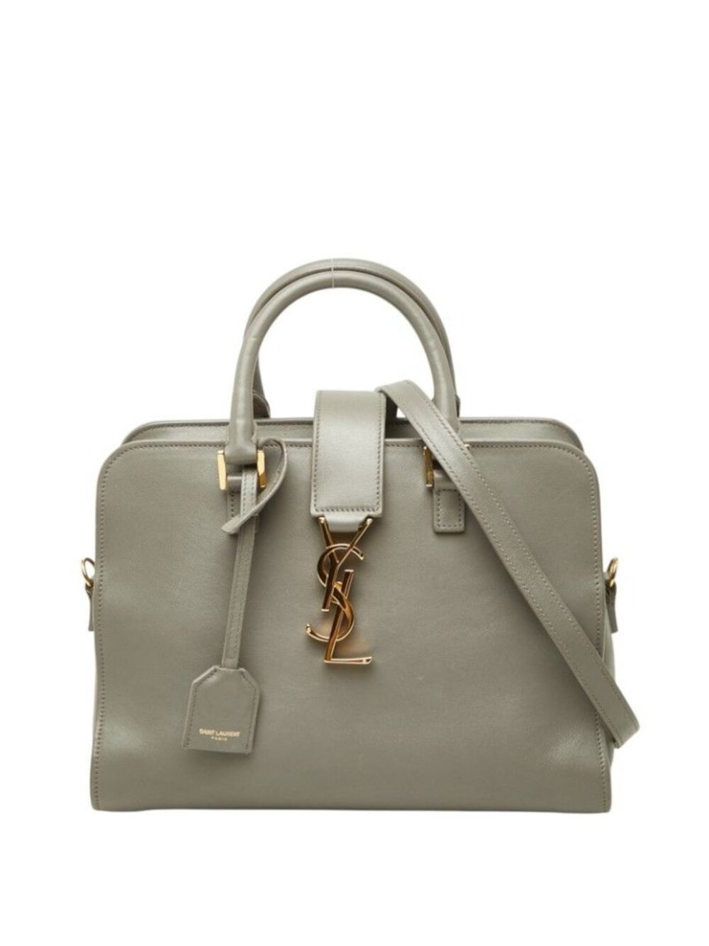 Saint Laurent Baby Cabas YSL Logo 2-Way Shoulder Bag Gray Leather